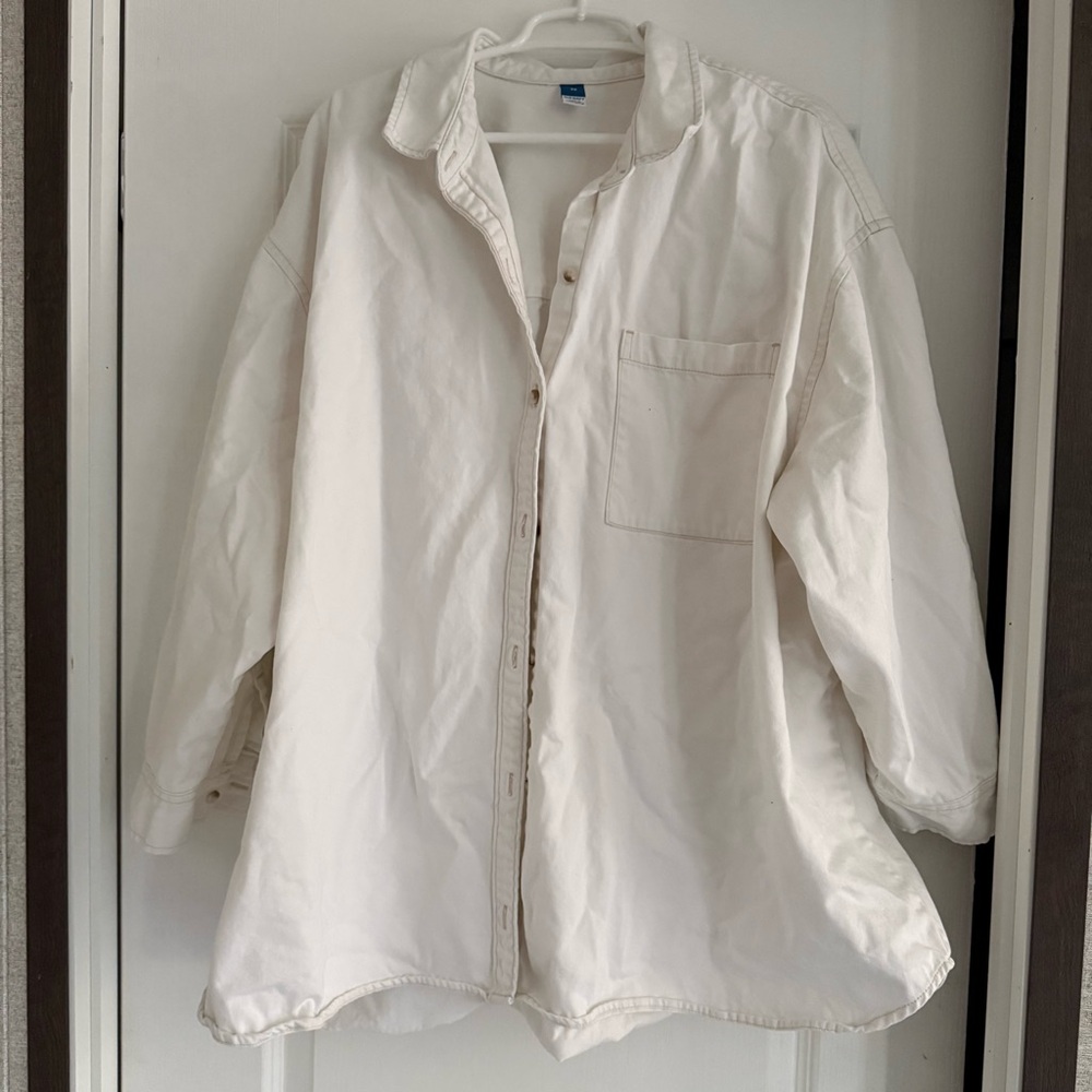 White Denim Button-Up Shirt
